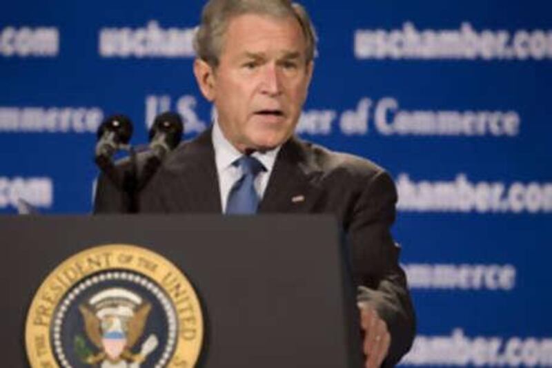 George W Bush speaks about the economy at the US Chamber of Commerce in Washington.