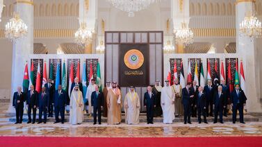 Leaders attend the Arab League summit in Manama. Bahrain News Agency