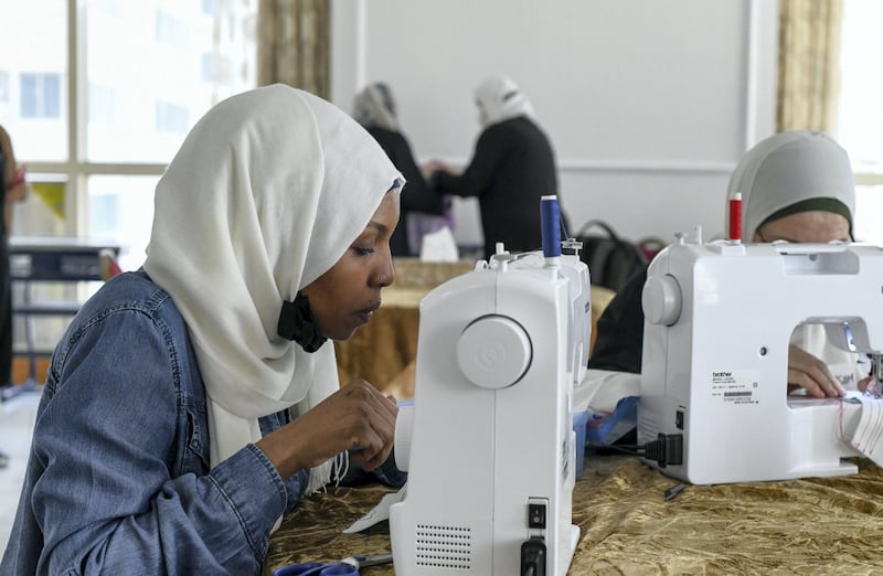Lotus Training Centre-AD Hawa Hamed originally from Chad, arrived to Abu Dhabi 2 years ago and is mastering the sewing art, at Lotus Holistic Retal Training Centre on June 22, 2021. Khushnum Bhandari/ The National
Reporter: Haneen Dajani News
