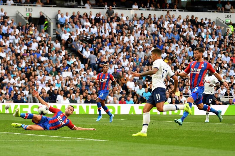 Tottenham Hotspur's Argentinian midfielder Erik Lamela scores the team's fourth goal against Crystal Palace. AFP