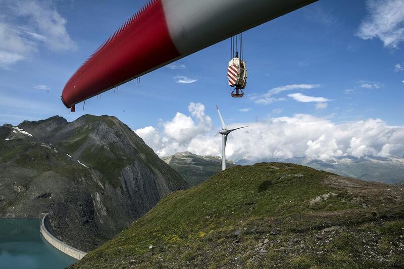 Wind turbines at the construction site of the highest wind park in Europe. Olivier Maire / EPA