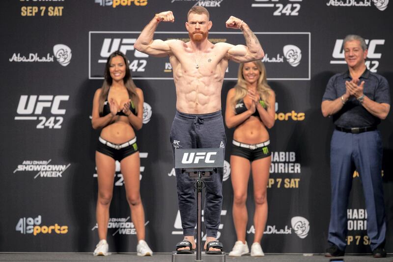 Abu Dhabi, United Arab Emirates - September 06, 2019: Paul Felder weights in before his fight with Edson Barboza at UFC 242. Friday the 6th of September 2019. Yes Island, Abu Dhabi. Chris Whiteoak / The National
