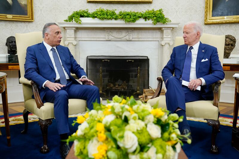 US President Joe Biden meets Iraqi Prime Minister Mustafa Al Kadhimi at the White House.