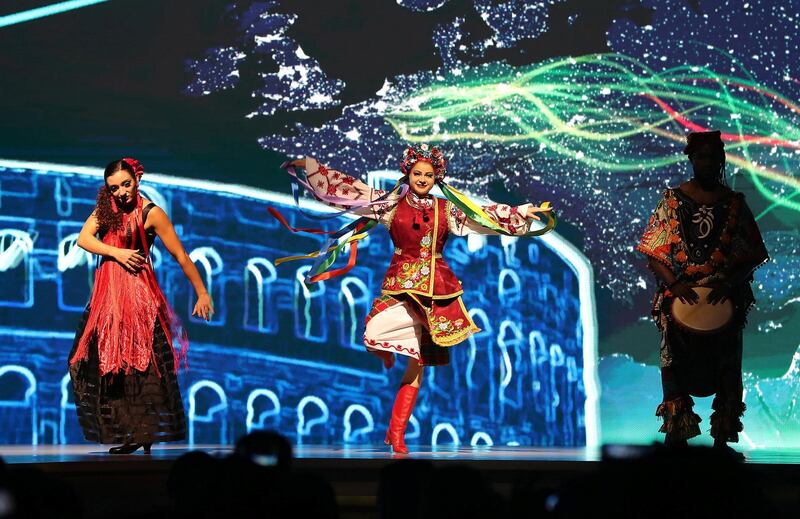ABU DHABI,  UNITED ARAB EMIRATES , OCTOBER 6 – 2019 :- Artist performing on the opening ceremony of the 26th World Road Congress held at Abu Dhabi National Exhibition Center in Abu Dhabi. ( Pawan Singh / The National ) For News. Story by Patrick
