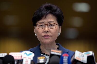 epaselect epa07638248 Hong Kong Chief Executive Carrie Lam speaks at a press conference in Hong Kong, China, 10 June 2019. Lam said she will not withdraw the controversial extradition bill or resign as chief executive, despite mass protests that gripped the city on 09 June.  EPA/JEROME FAVRE