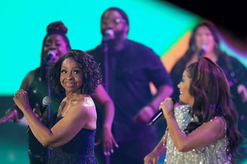 Gladys Knight and Mickey Guyton perform during the CMT Music Awards at Bridgestone Arena in Nashville, Tennessee, on June 9, 2021. Reuters