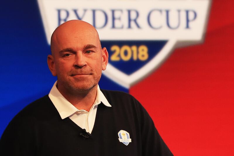 ISLEWORTH, ENGLAND - SEPTEMBER 05:  Thomas Bjorn looks on during the Ryder Cup Team Europe Wild Card Selection Announcement on September 5, 2018 in Isleworth, England.  (Photo by Andrew Redington/Getty Images)