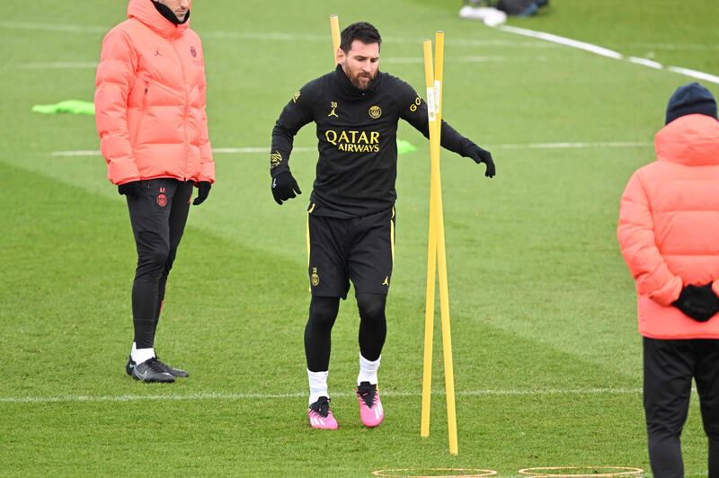 Lionel Messi takes part in a training session. AFP