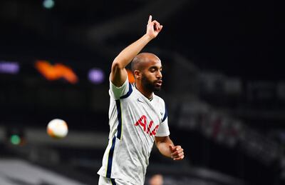 Soccer Football - Europa League - Group J - Tottenham Hotspur v LASK Linz - Tottenham Hotspur Stadium, London, Britain - October 22, 2020 Tottenham Hotspur's Lucas Moura celebrates scoring their first goal REUTERS/Dylan Martinez