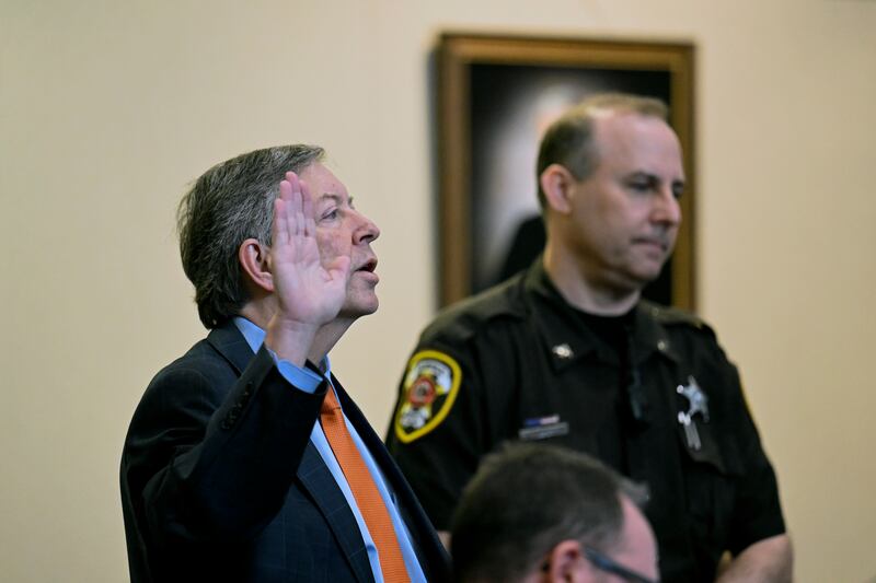 Michael Spindler is sworn in before giving evidence. AP