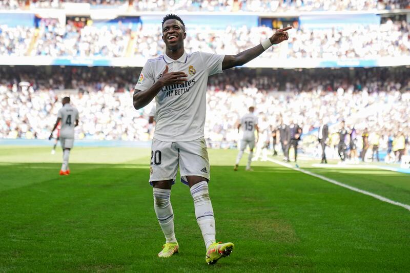 Vinicius Junior celebrates after scoring for Real Madrid. Getty