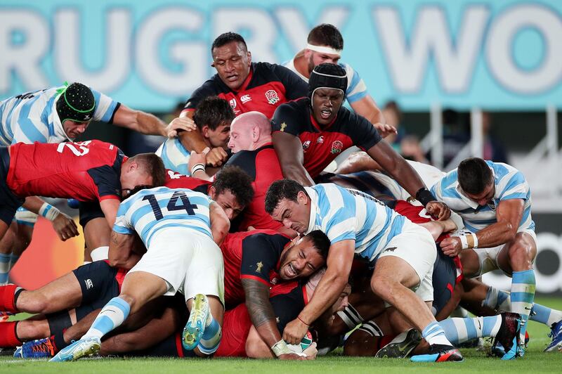 Luke Cowan-Dickie of England scores his side's sixth try against Argentina. Getty