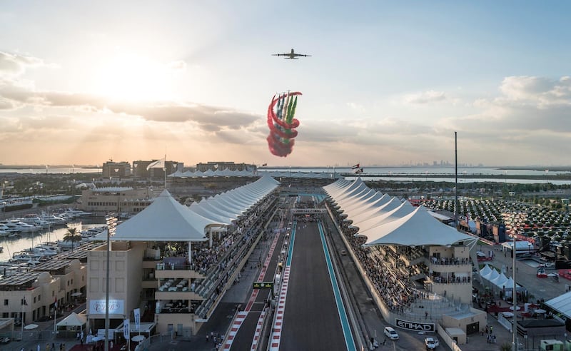 YAS ISLAND, ABU DHABI, UNITED ARAB EMIRATES - November 26, 2017: The Al Forsan air show prior to the final race of the 2017 Formula 1 Etihad Airways Abu Dhabi Grand Prix.

( Hamad Al Kaabi / Crown Prince Court - Abu Dhabi )
—