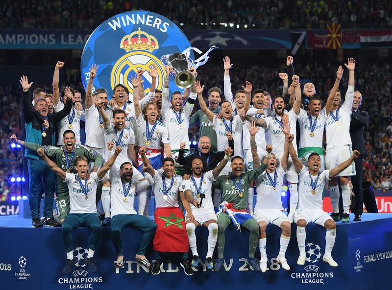 KIEV, UKRAINE - MAY 26:  Real Madrid captain Sergio Ramos lifts the trophy after winning the UEFA Champions League final between Real Madrid and Liverpool on May 26, 2018 in Kiev, Ukraine.  (Photo by Shaun Botterill/Getty Images)