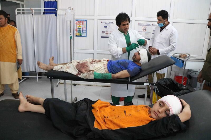 Afghans who were injured in an alleged airstrike by Afghan security forces on suspected Taliban hideouts in Gozara district, receive medical treatment after they were brought to a hospital in Herat, Afghanistan.  EPA