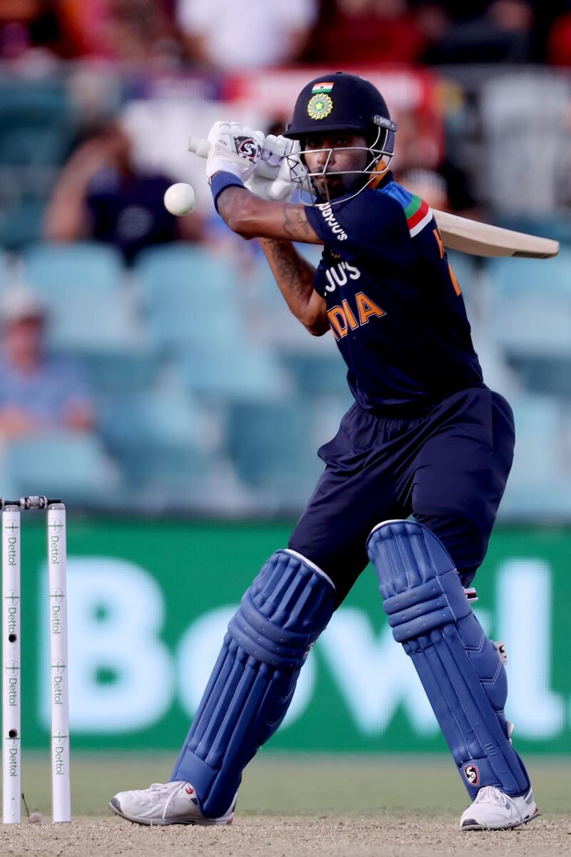 India's Hardik Pandya made an unbeaten 92 from just 76 balls at the Manuka Oval. AFP