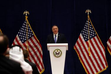U.S. Secretary of State Mike Pompeo speaks during a news conference after a signing ceremony between members of Afghanistan's Taliban delegation and U.S. officials in Doha, Qatar February 29, 2020. REUTERS/Ibraheem al Omari