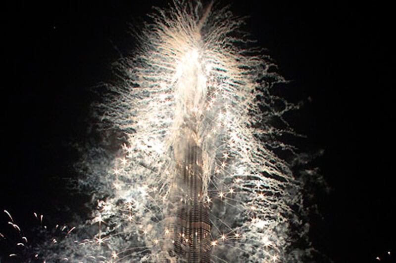 Dubai, United Arab Emirates - January 1, 2013.  New Years Day fireworks at Burj Khalifa.  ( Jeffrey E Biteng / The National )