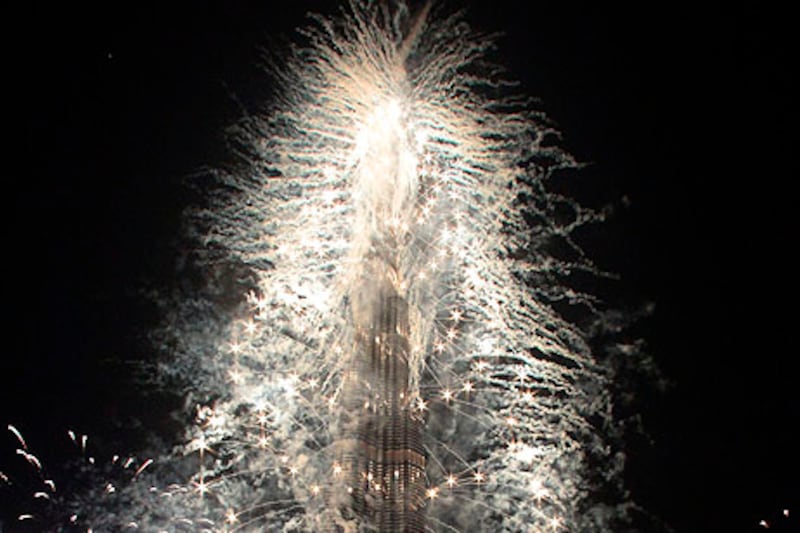 Dubai, United Arab Emirates - January 1, 2013.  New Years Day fireworks at Burj Khalifa.  ( Jeffrey E Biteng / The National )