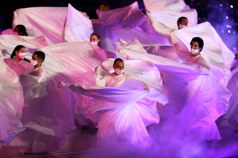 Dancers perform during the opening ceremony. Getty