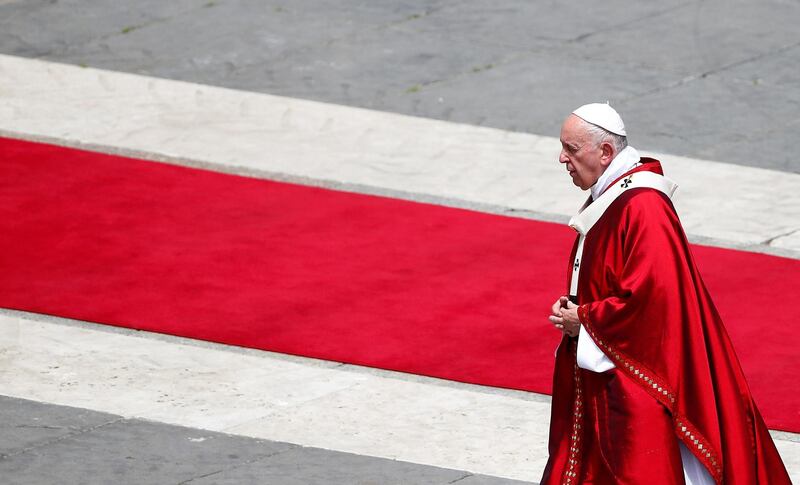 Pope Francis walks as he celebrates the Pentecost Mass in Saint Peter's square at the Vatican, June 9, 2019. REUTERS/Yara Nardi