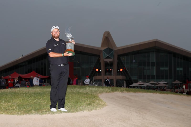 ABU DHABI, UNITED ARAB EMIRATES - JANUARY 19:  Shane Lowry of Ireland celebrates with the winner's trophy after Day Four of the Abu Dhabi HSBC Golf Championship at Abu Dhabi Golf Club on January 19, 2019 in Abu Dhabi, United Arab Emirates. (Photo by Warren Little/Getty Images)