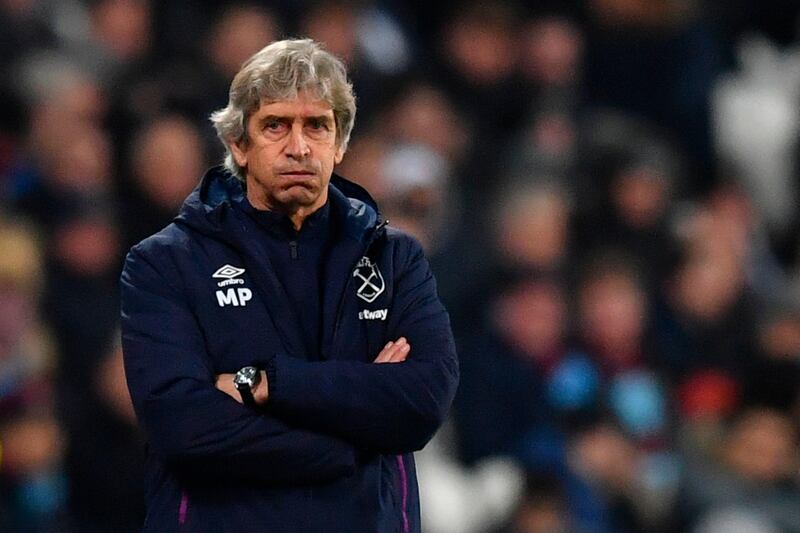 West Ham United's Chilean manager Manuel Pellegrini gestures from the touchline during the English Premier League football match between West Ham United and Leicester City at The London Stadium, in east London on December 28, 2019. West Ham sacked manager Manuel Pellegrini after Saturday's 2-1 home defeat to Leicester left the Hammers just one point above the Premier League's relegation zone. - RESTRICTED TO EDITORIAL USE. No use with unauthorized audio, video, data, fixture lists, club/league logos or 'live' services. Online in-match use limited to 120 images. An additional 40 images may be used in extra time. No video emulation. Social media in-match use limited to 120 images. An additional 40 images may be used in extra time. No use in betting publications, games or single club/league/player publications.
 / AFP / Ben STANSALL / RESTRICTED TO EDITORIAL USE. No use with unauthorized audio, video, data, fixture lists, club/league logos or 'live' services. Online in-match use limited to 120 images. An additional 40 images may be used in extra time. No video emulation. Social media in-match use limited to 120 images. An additional 40 images may be used in extra time. No use in betting publications, games or single club/league/player publications.
