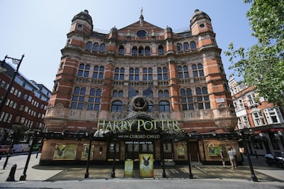 The front of the Palace Theatre promotes its new show 'Harry Potter and the Cursed Child'  in London on June 6, 2016.
Harry Potter makes his stage debut on June 7 in a new London play that imagines the fictional boy wizard as a father of three, in the latest offshoot of the globally successful franchise. / AFP PHOTO / DANIEL LEAL-OLIVAS / TO GO WITH AFP STORY BY EDOUARD GUIHAIRE