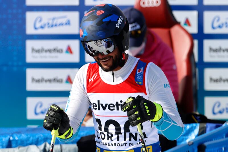 India's Arif Khan during the men's giant slalom competition at the FIS Alpine World Ski Championships in Cortina d'Ampezzo, Italy, on February 19, 2021. Reuters