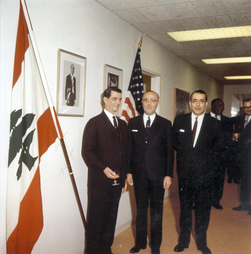 Yusuf Beidas (R) at the opening of the Intra Bank building in New York on October 10, 1963.