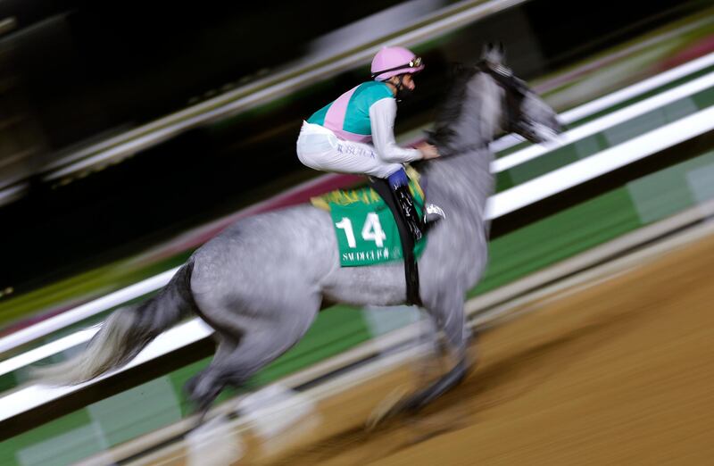 British jockey William Buick on Space Blues at the 1351 Turf Sprint at the Saudi Cup, at King Abdulaziz Racetrack. Space Blues won the $1 million race. AP Photo