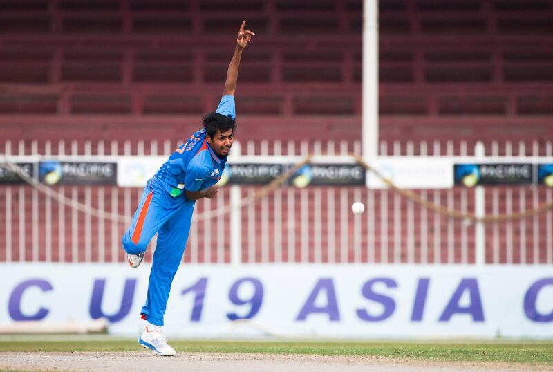 Sharjah, UAE, January 4, 2014:

India and Pakistan are competing for FIFA's U-19 Cricket Championship.

Seen here bowling for India is Avesh Khan.
 Lee Hoagland/The National
