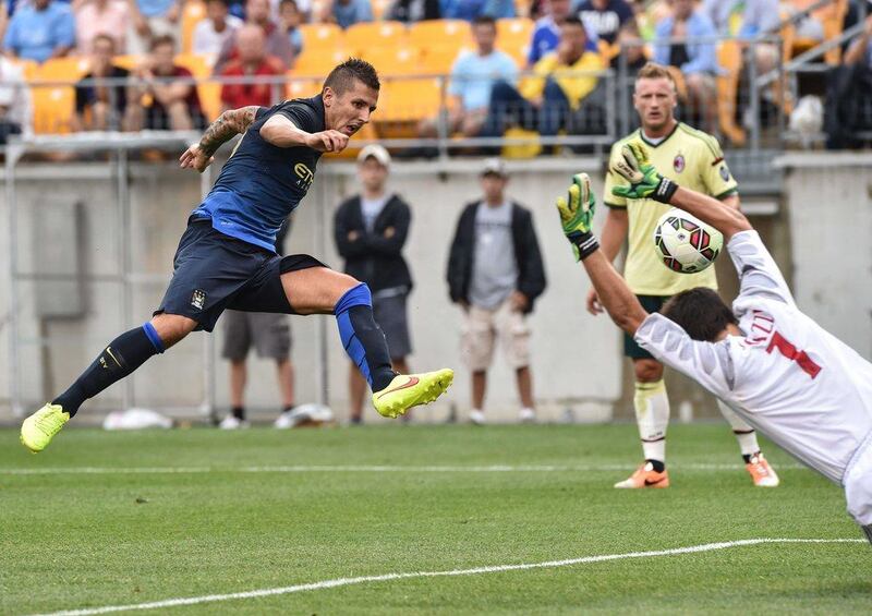Stevan Jovetic scored twice for Manchester City on Sunday against AC Milan in a pre-season exhibition in the United States. Nicholas Kamm / AFP / July 27, 2014