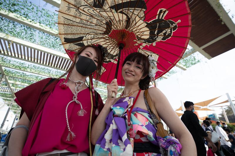 Visitors to Expo 2020 Dubai prepare to celebrate the UAE's 50th National Day. Victor Besa / The National