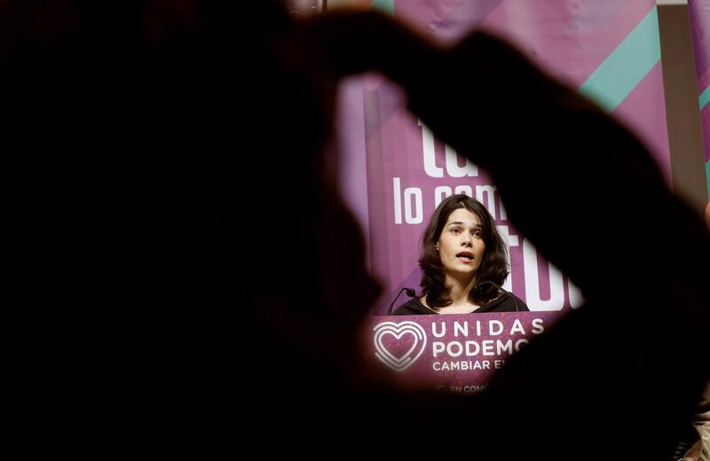 Podemos candidate for Madrid's region Isa Serra speaks at their party seat in Madrid, Spain. EPA