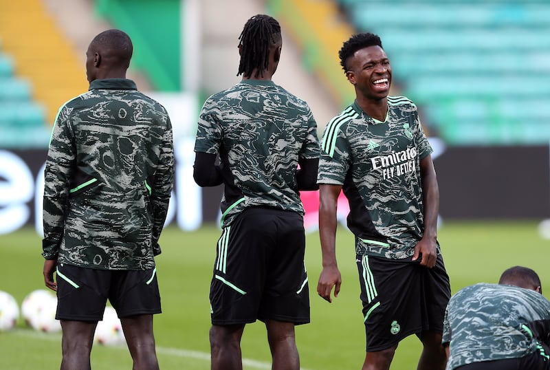Real Madrid's Vinicius Junior during a training session at Celtic Park. PA