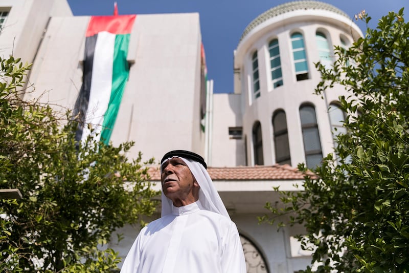 ABU DHABI, UNITED ARAB EMIRATES - NOV 1:

Mohammed Noor Al Khoori claims he has been putting up the flag up his house every year after the UAE's union. 

(Photo by Reem Mohammed/The National)

Reporter: Anna Zacharias
Section: NA 