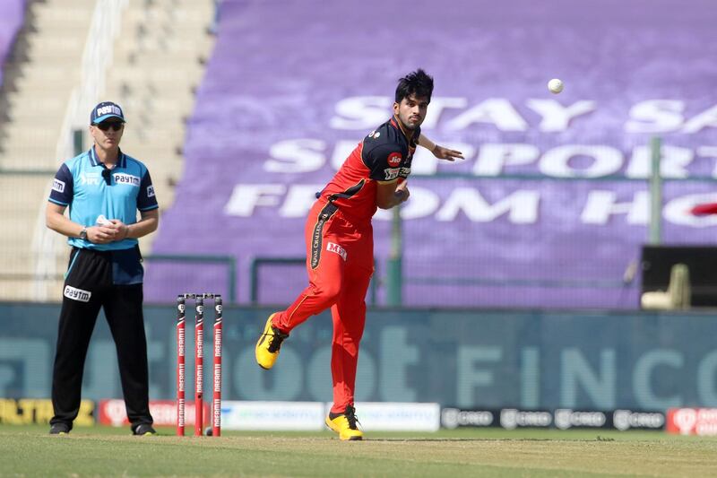 Washington Sundar of Royal Challengers Bangalore bowls during match 15 of season 13 of the Dream 11 Indian Premier League (IPL) between the Royal Challengers Bangalore and the Rajasthan Royals at the Sheikh Zayed Stadium, Abu Dhabi in the United Arab Emirates on the 3rd October 2020.  Photo by: Vipin Pawar  / Sportzpics for BCCI