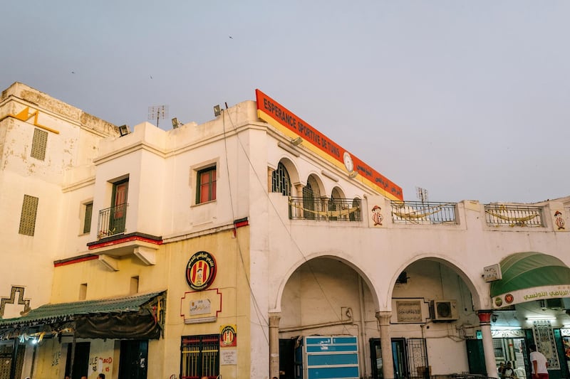 The team headquarters in Bab Souika. The rooftop terrace would normally be packed with supporters, but the weekend caretaker had come down with covid and couldn't unlock the building, according to the owner of the cafe below. Erin Clare Brown/ The National