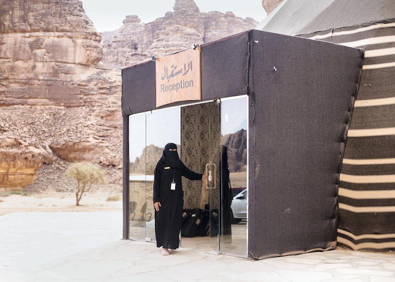 RIYADH, KINGDOM OF SAUDI ARABIA. 29 SEPTEMBER 2019. Ghadeer works as the reception office supervisor at Shaden Desert Resort in Al Ula. She started working in the resort in 2018. (Photo: Reem Mohammed/The National)Reporter:Section:
