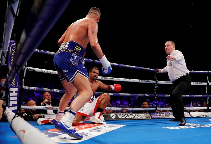 David Haye after being knocked down by Tony Bellew. Andrew Couldridge / Reuters