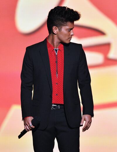 LOS ANGELES, CA - JANUARY 26:  Singer Bruno Mars appears onstage during the 56th GRAMMY Awards at Staples Center on January 26, 2014 in Los Angeles, California.  (Photo by Kevin Winter/WireImage/ Getty Images)