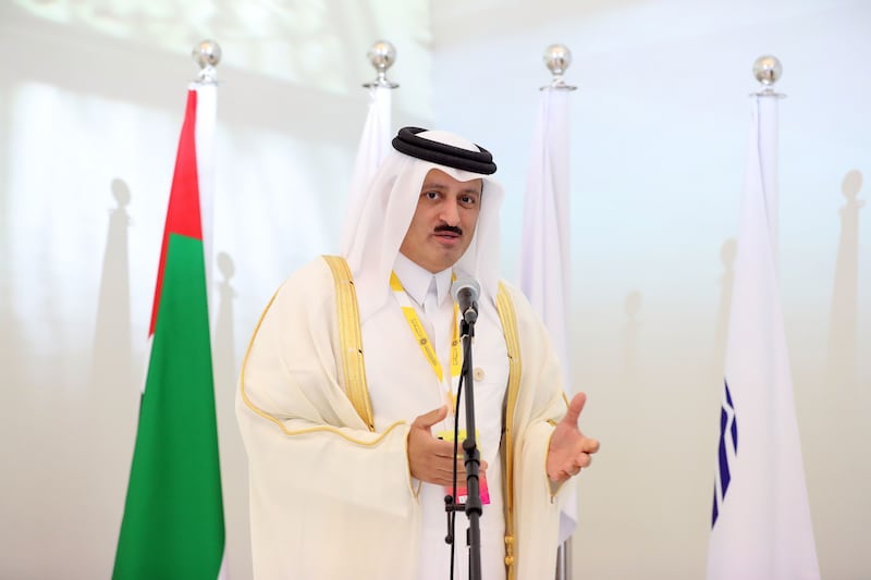 Sultan bin Rashid Al Khater, the undersecretary at Qatar's Ministry of Commerce and Industry, speaks at Expo 2020 Dubai
