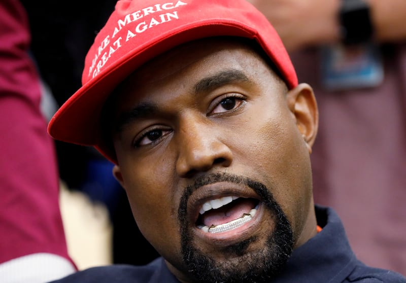 FILE PHOTO: Rapper Kanye West speaks during a meeting with U.S. President Donald Trump to discuss criminal justice reform in the Oval Office of the White House in Washington, U.S., October 11, 2018. REUTERS/Kevin Lamarque/File Photo