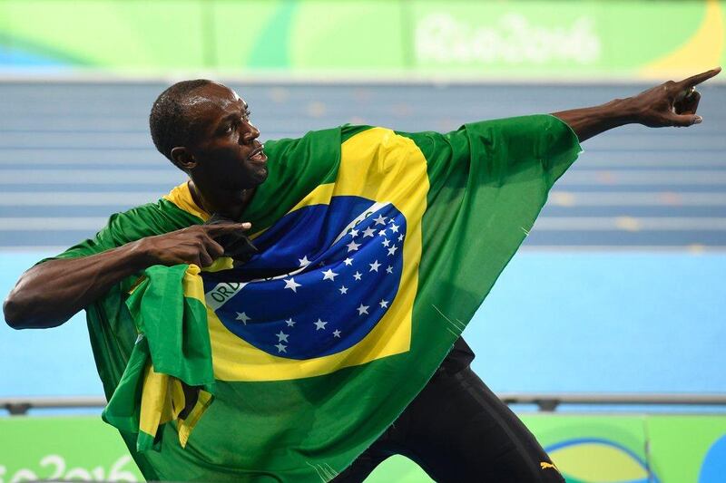 Jamaica’s Usain Bolt celebrates his team’s victory at the end of the men’s 4x100-metre relay final at the Rio 2016 Olympic Games. AFP