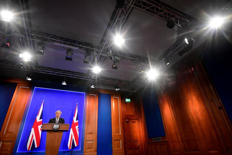 Britain's Prime Minister Boris Johnson holds a news conference at 10 Downing Street in London, Britain. Reuters
