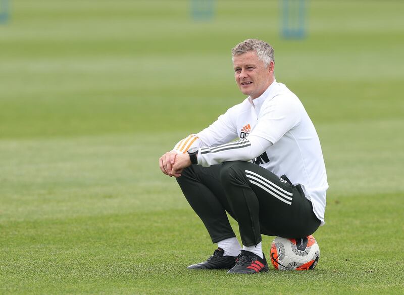 MANCHESTER, ENGLAND - JULY 24: (EXCLUSIVE COVERAGE) Manager Ole Gunnar Solskjaer of Manchester United in action during a first team training session at Aon Training Complex on July 24, 2020 in Manchester, England. (Photo by Matthew Peters/Manchester United via Getty Images)