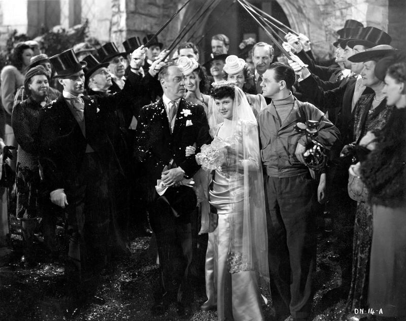 1945:  Basil Radford and Naunton Wayne play golfing partners who fall out over a woman, Peggy Bryan, in a sequence from the film 'Dead of Night'. This segment was directed by Charles Crichton for Ealing Studios.  (Photo by Hulton Archive/Getty Images)