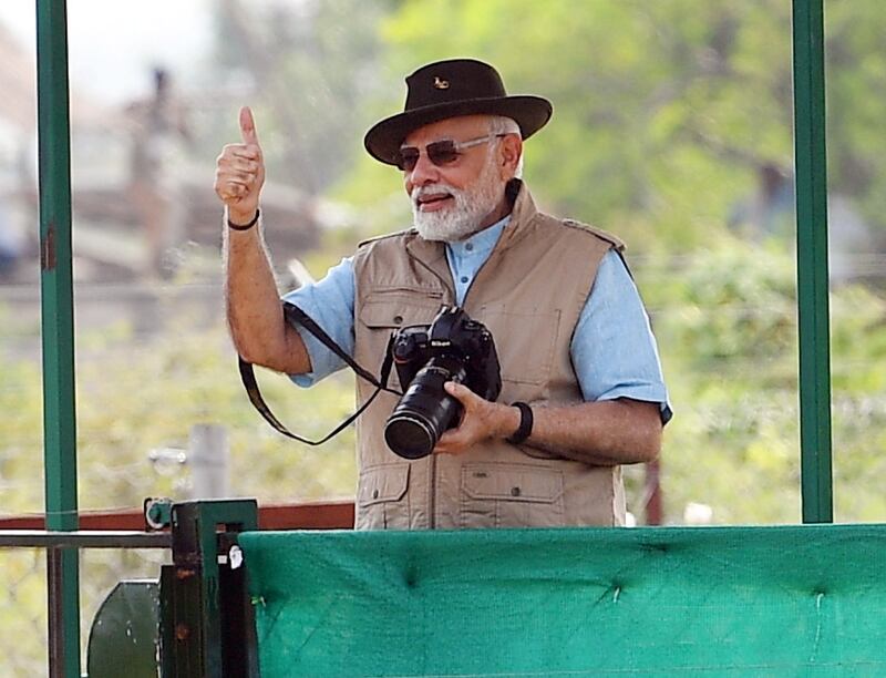 Mr Modi at the park after releasing the cheetahs, a species that was declared extinct in India seven decades ago. EPA