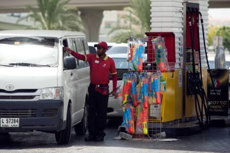 DUBAI, UNITED ARAB EMIRATES ‚Äì June 8, 2011:  Customers refuel at an Eppco station in Dubai Festival City.  Fuel shortages spread yesterday from Sharjah and Ajman to Dubai and Ras al Khaimah.  Increased demand at Emarat and Eppco stations that did have petrol sucked their tanks dry, in some cases for more than a week. ( Andrew Henderson / The National )

